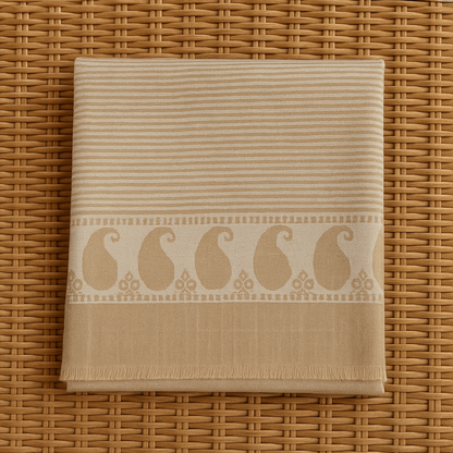 Elegant Beige Pashmina Shawl with Paisley Border