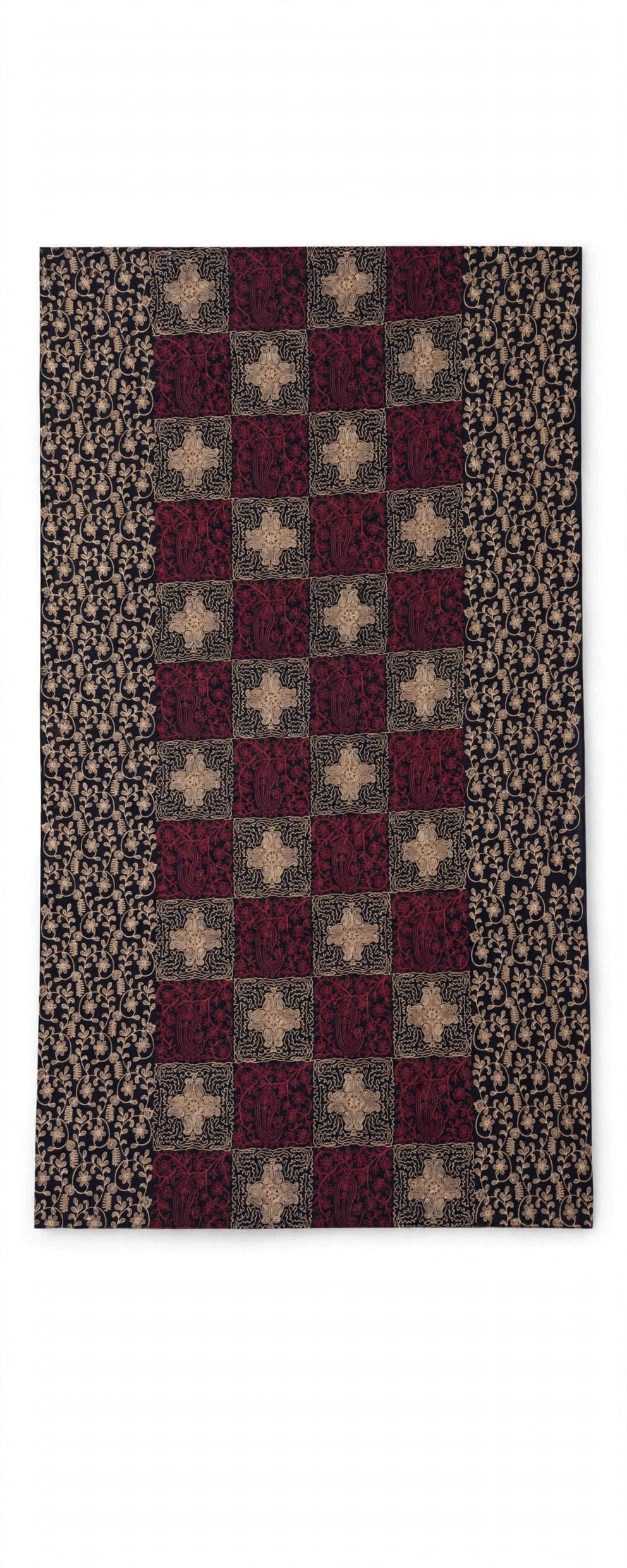 Navy Blue Burgundy Checkered Pashmina Shawl