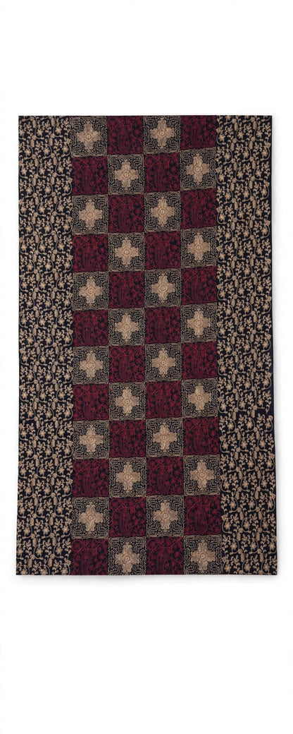 Navy Blue Burgundy Checkered Pashmina Shawl