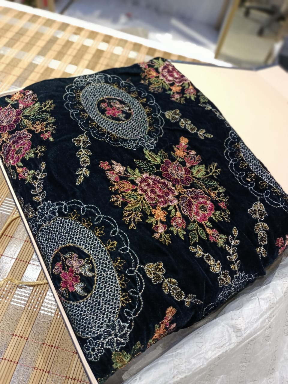 Velvet embroidered shawl