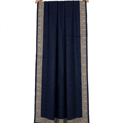 Navy Blue Pashmina Shawl with Gold Zari Paisley Border