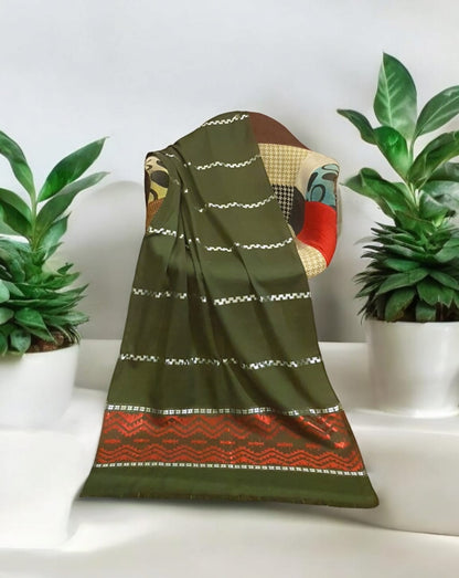 Olive Green Stole with Tribal Border
