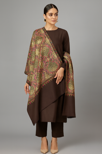 Luxury Multicolor Aari Embroidery Pashmina Shawl