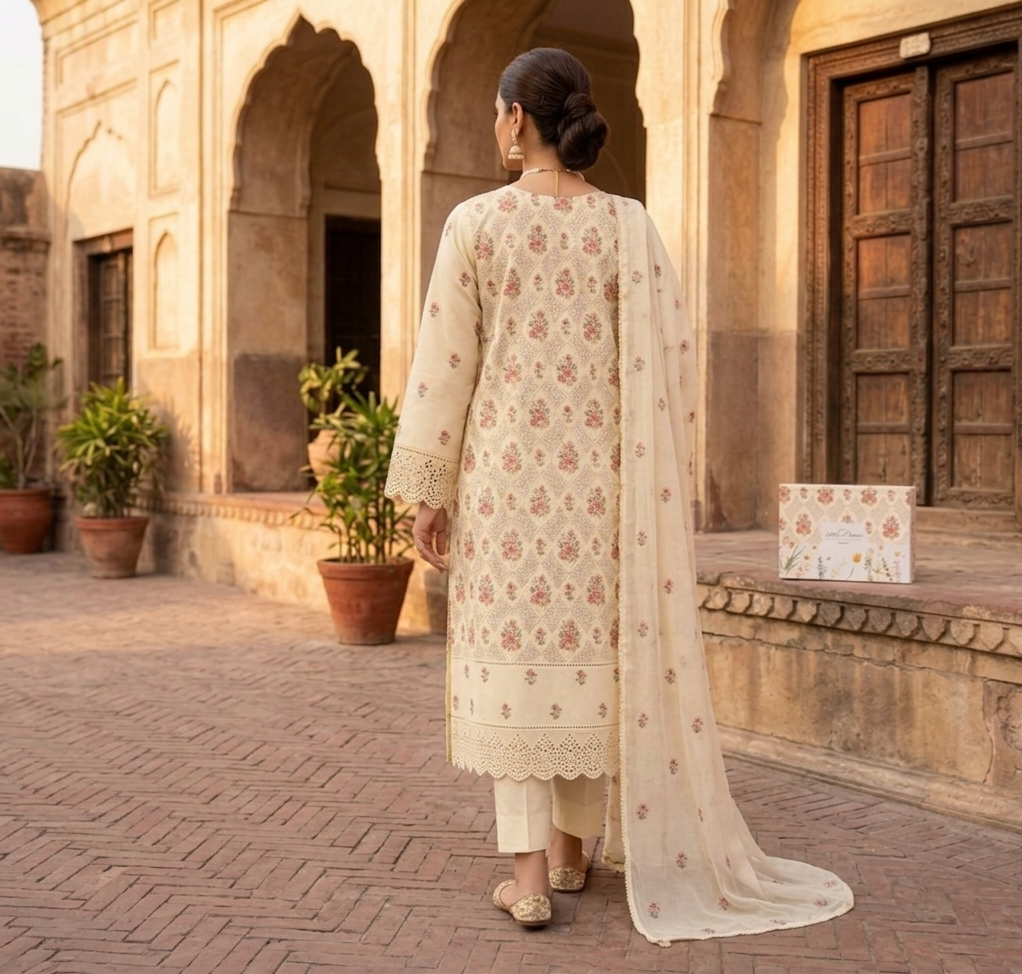Ivory Elegance Floral Embroidered