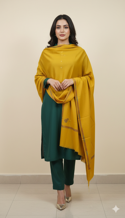 Mustard Pashmina Shawl with Subtle Embroidery