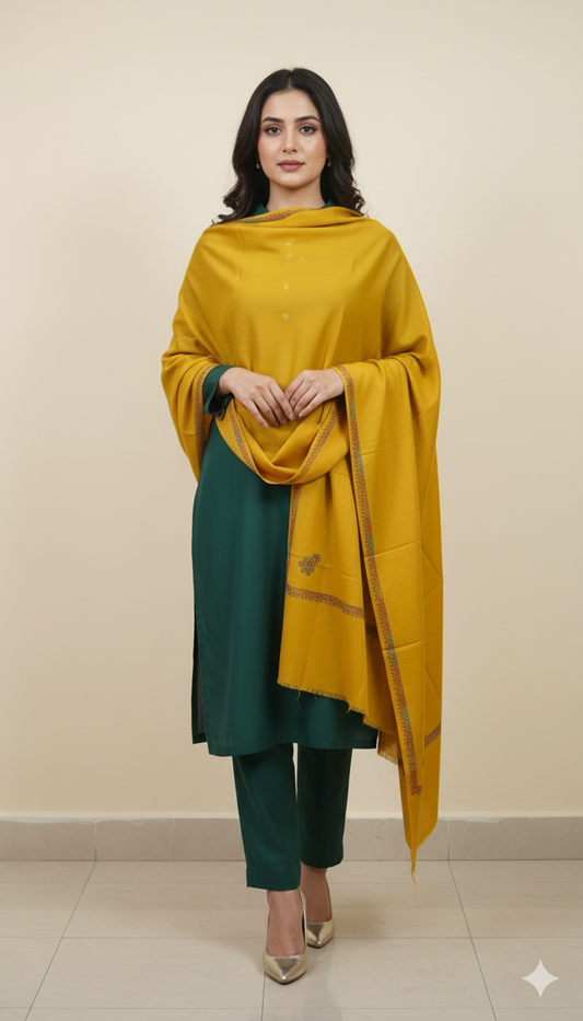 Mustard Pashmina Shawl with Subtle Embroidery