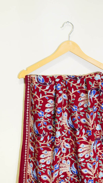 Luxury Maroon Pashmina Shawl with Intricate Multi-Colored Embroidery