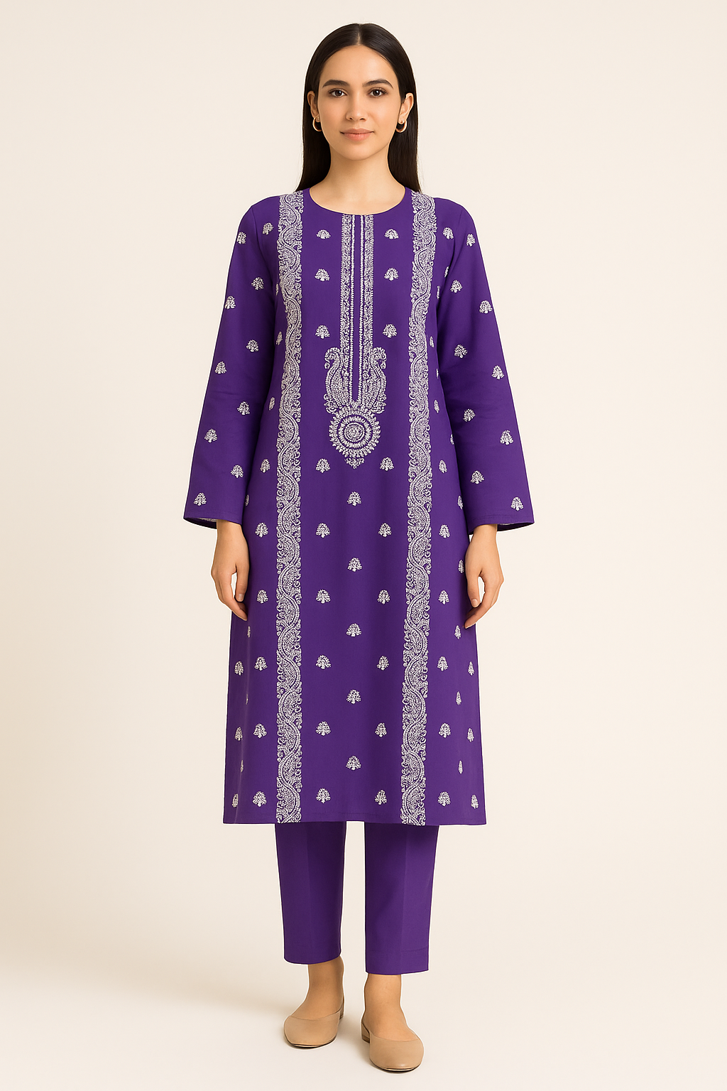 Purple Embroidered Lawn Shirt