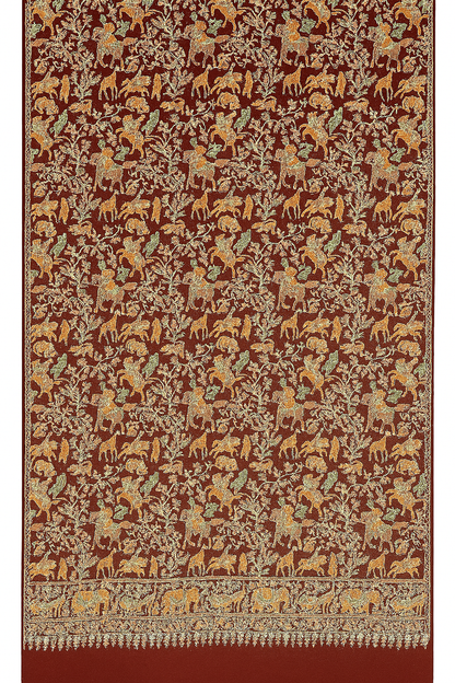 Maroon Pashmina Shawl with Royal Hunt Embroidery
