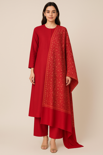 Luxury Needle Embroidery Pashmina Shawl (Red & Gold)