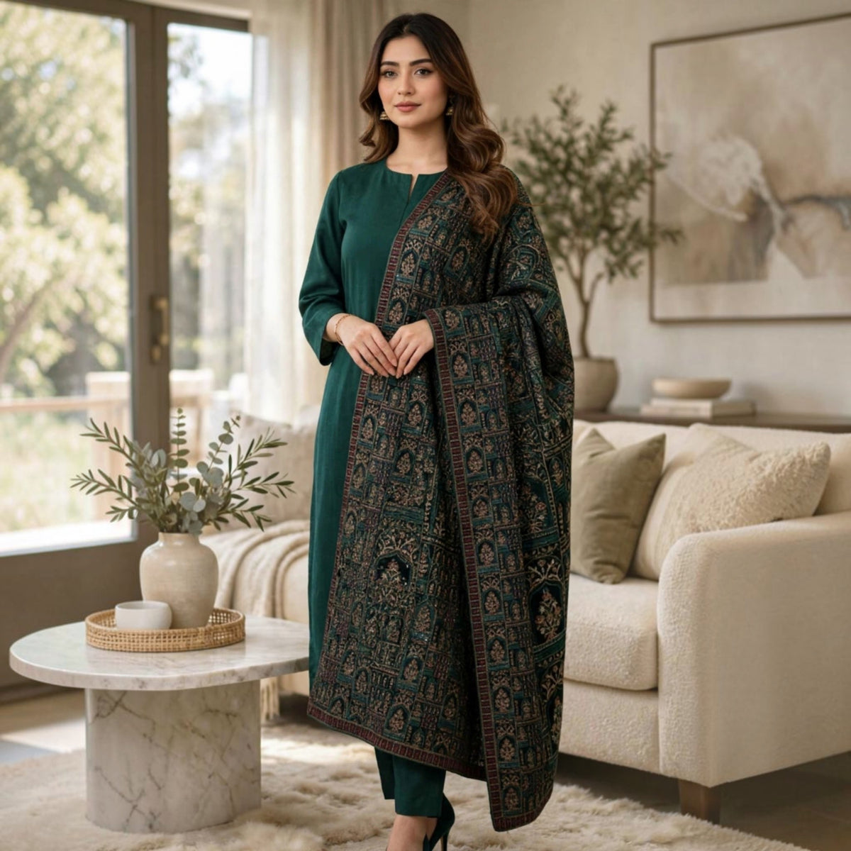 Regal Elegance in Emerald The Signature Velvet Shawl