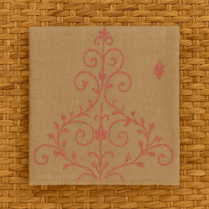 Handcrafted Needle Embroidered Pashmina Shawl – Beige with Red Motifs