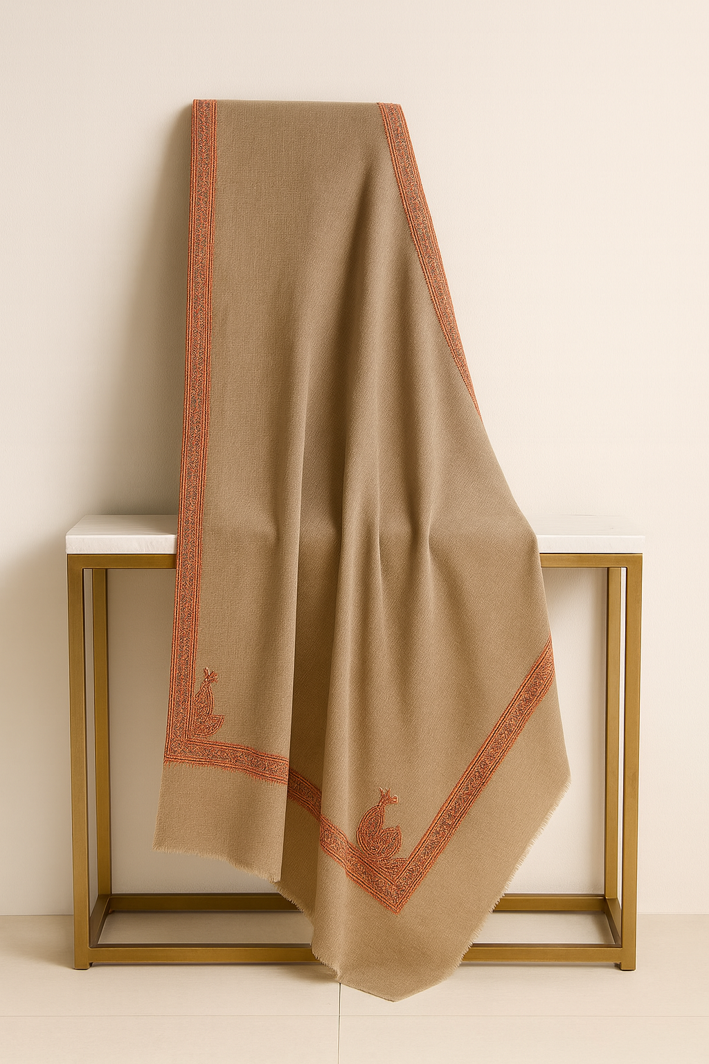 Elegant Pashmina Shawl with Needle Embroidery & Four-Sided Border