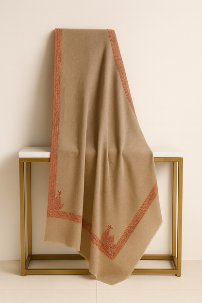 Elegant Pashmina Shawl with Needle Embroidery & Four-Sided Border