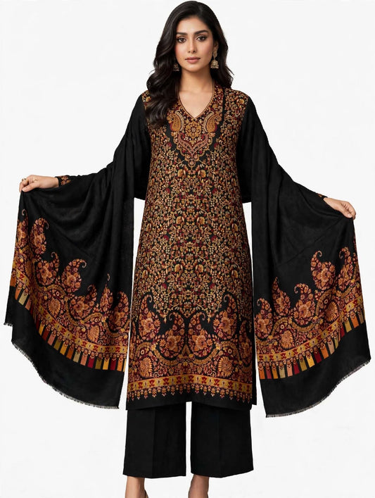 Raat Ki Rani Black Royal Kani Pashmina 3-Piece Suit