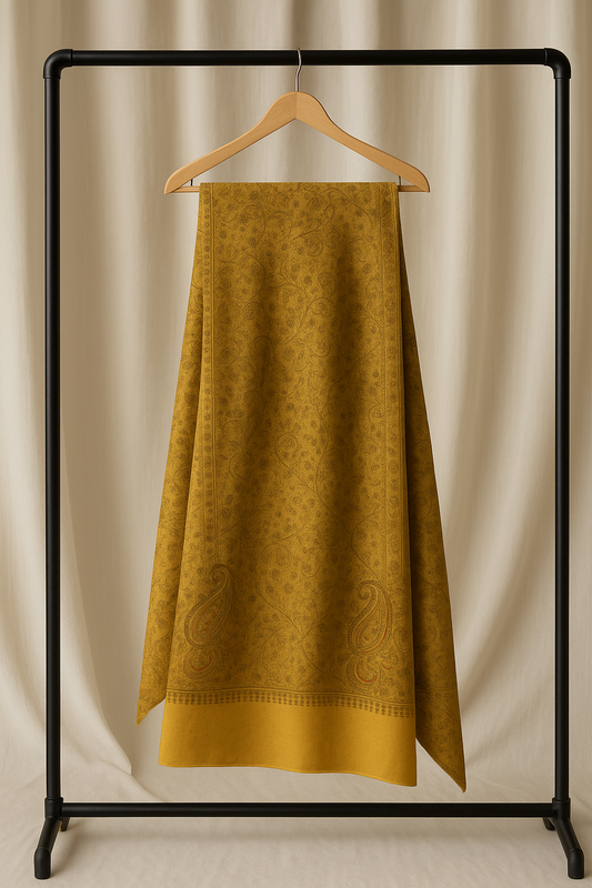 Mustard Pashmina Shawl with Intricate Needle Embroidery