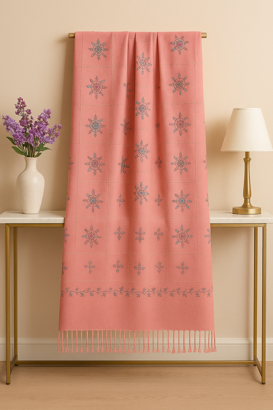 Hand embroidery pink pashmina shawl