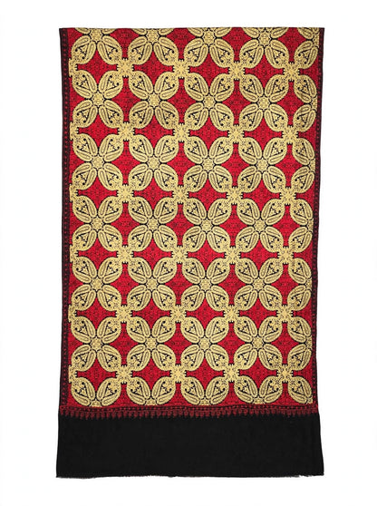 Traditional Kashmir Pashmina Shawl  Crimson & Gold Tilla Embroidery Wrap