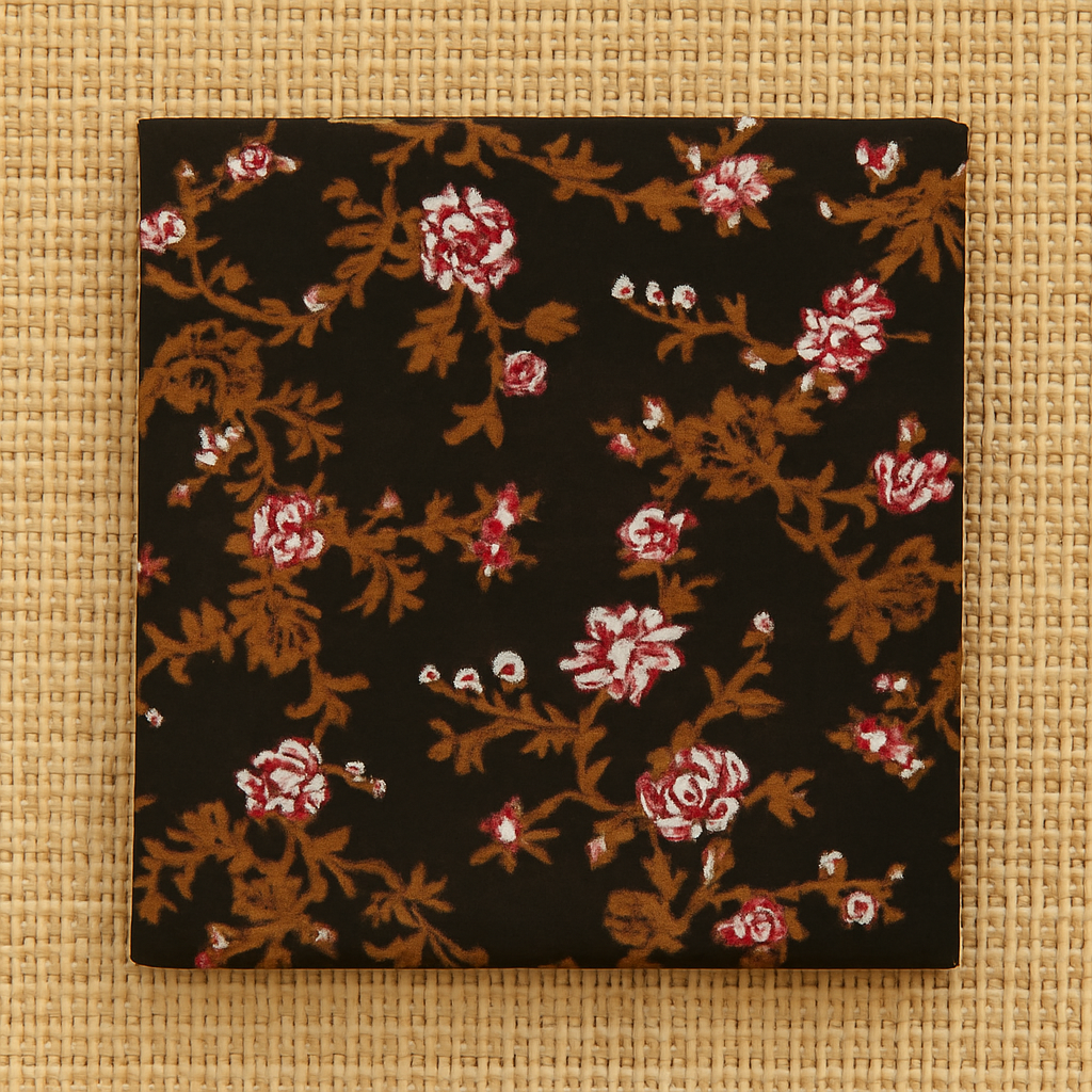 Unstitched Lilen Fabric. Dark Floral Print