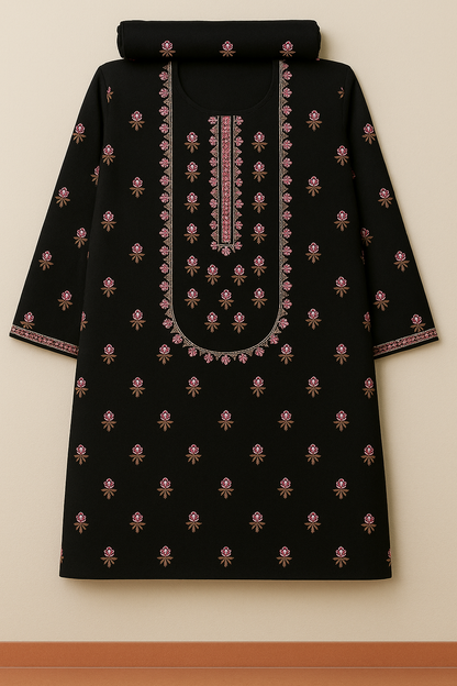 2PC Unstitched Embroidered Lawn Suit – Black & Magenta