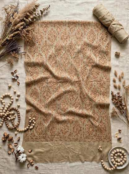 Noor Beige -aari  Embroidered Pashmina Shawl with Aari Work