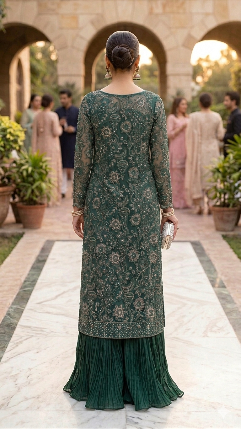 Emerald Laser-Cut Embroidered Ensemble
