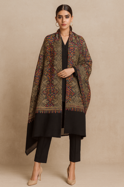 Luxury Multicolor Aari Embroidered Pashmina Shawl