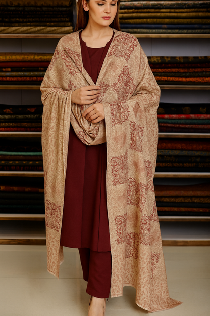 Beige and maroon pashmina shawl