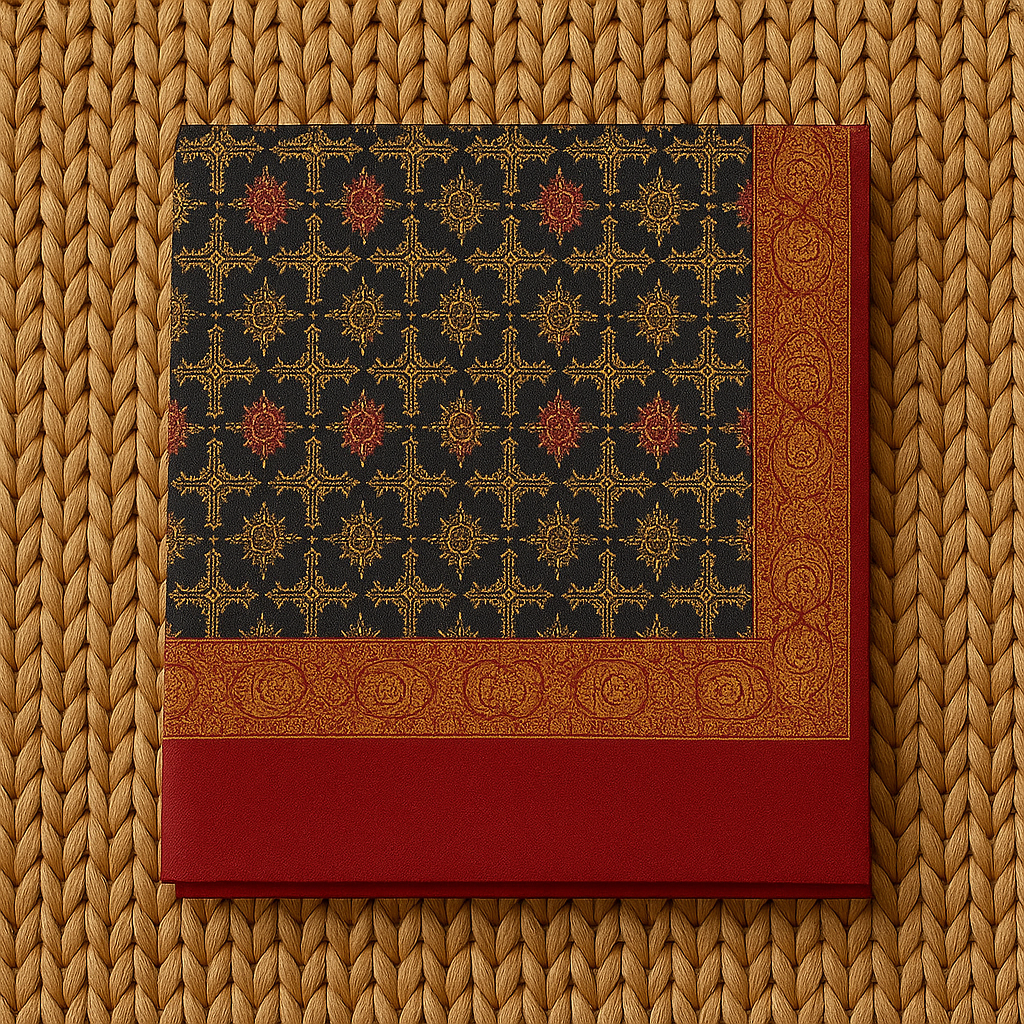 Luxury Pashmina Embroidered Shawl  Black & Deep Red with Golden Motifs