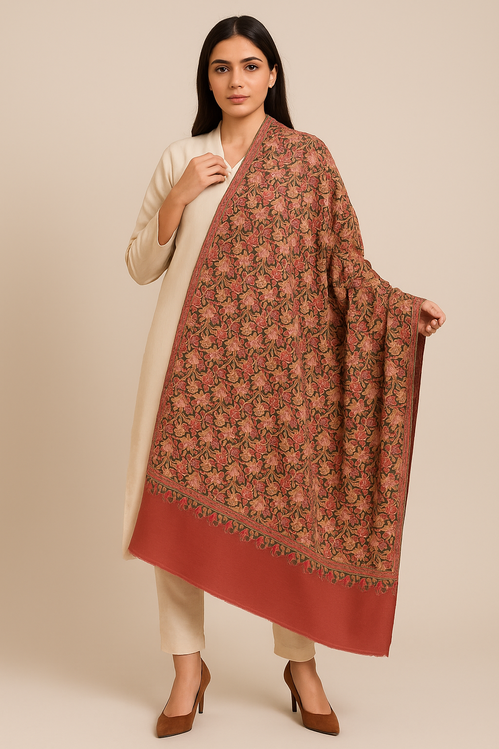Handcrafted Floral Embroidered Pashmina Shawl