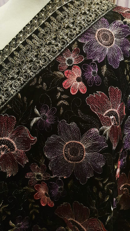 Velvet embroidered shawl