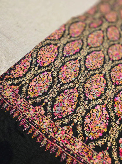 Black Pashmina Shawl with Multicolor Aari Embroidery