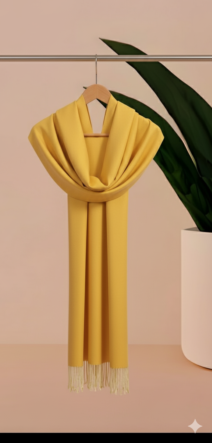 Luxe Mustard Yellow Solid Stole with Fringe
