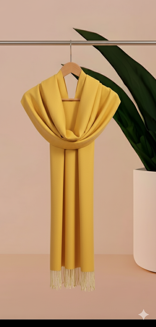 Luxe Mustard Yellow Solid Stole with Fringe