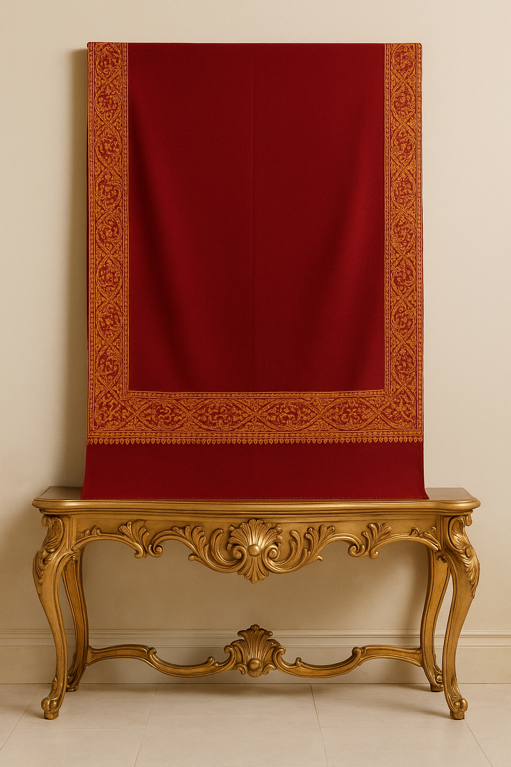 Maroon Pashmina Shawl with Mustard Embroidery Border