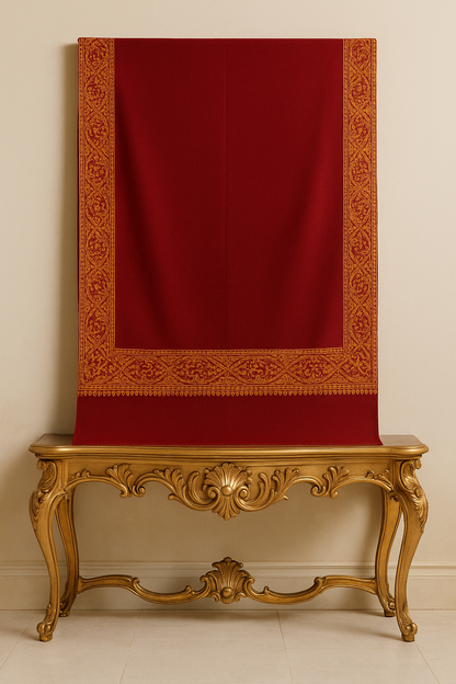 Maroon Pashmina Shawl with Mustard Embroidery Border