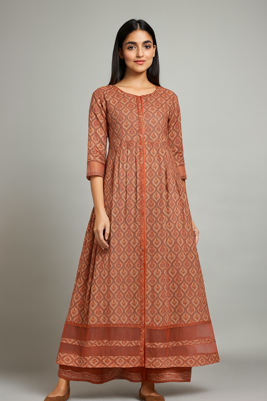 Rust Printed Lawn Maxi  Elegant Everyday Wear