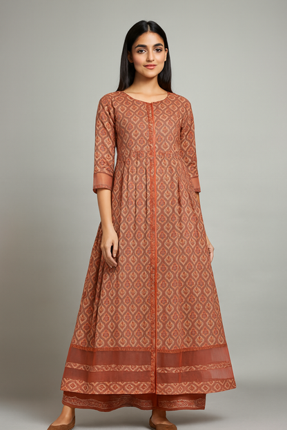 Rust Printed Lawn Maxi  Elegant Everyday Wear