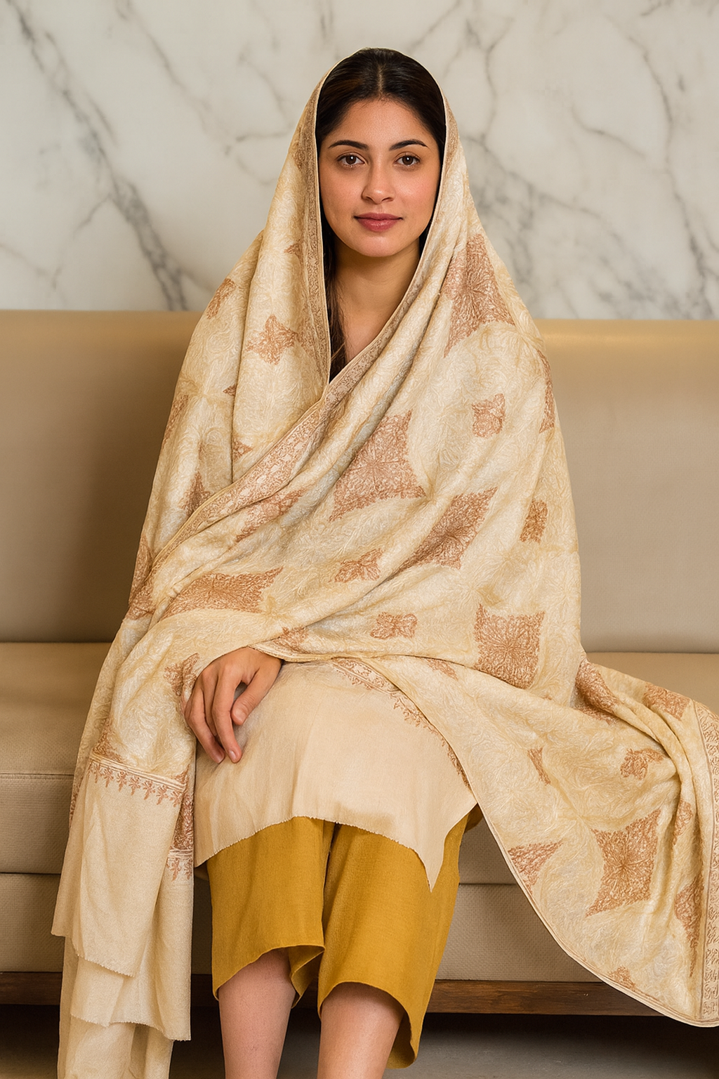 Pashmina Aari embroidery shawl