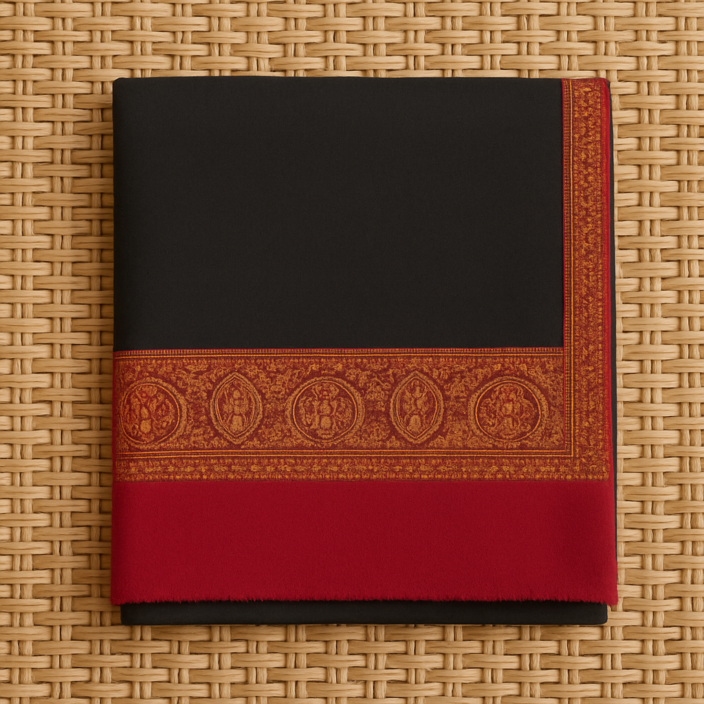 Black Pashmina Shawl with Red Paisley Border