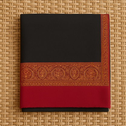 Black Pashmina Shawl with Red Paisley Border