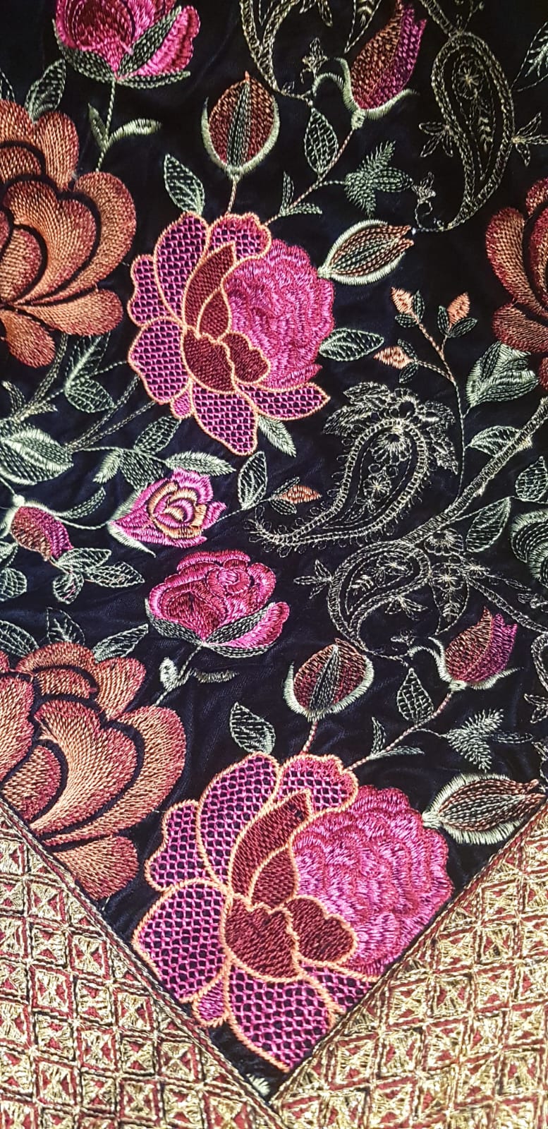 Velvet embroidered shawl