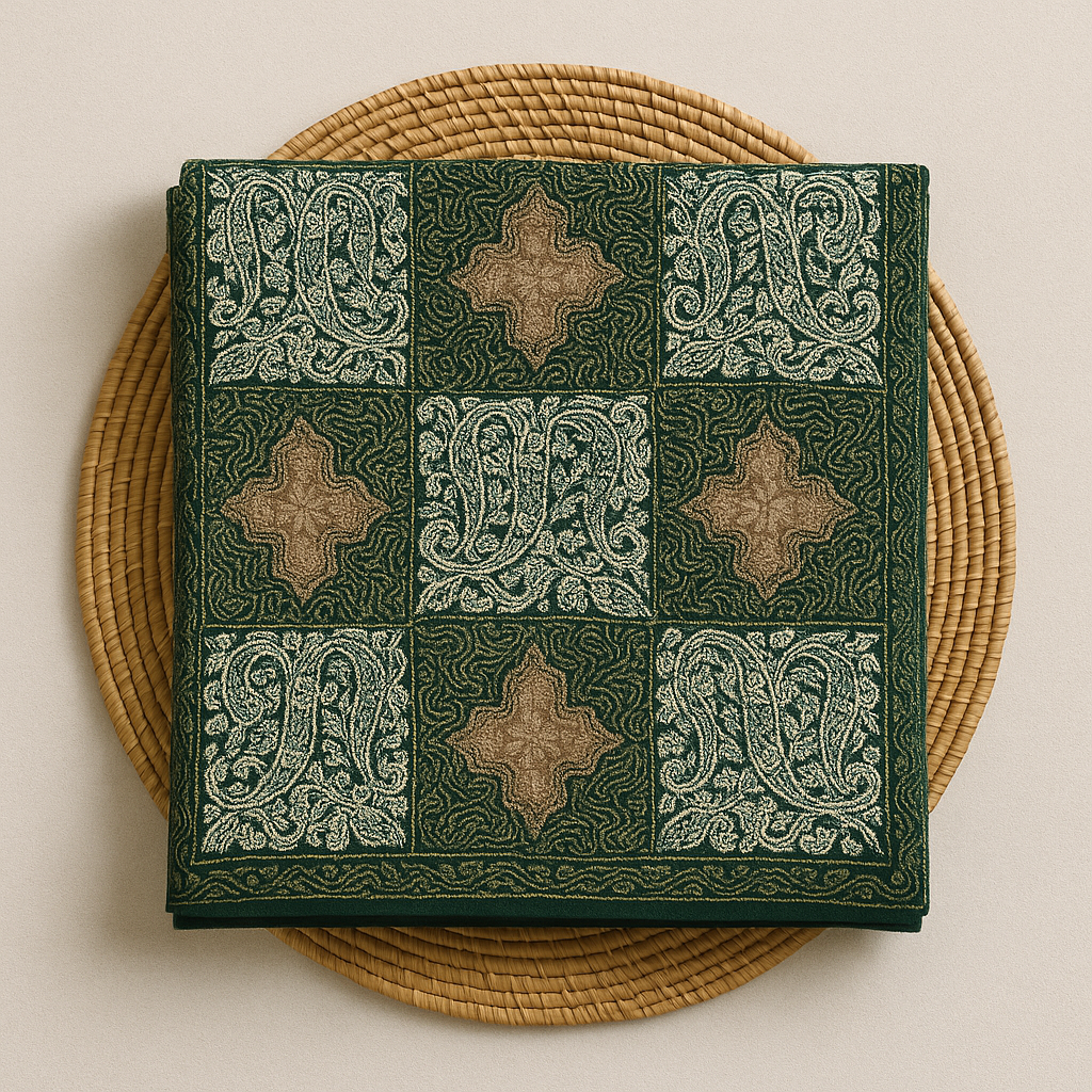 Emerald Green & Beige Aari Embroidered Pashmina Shawl