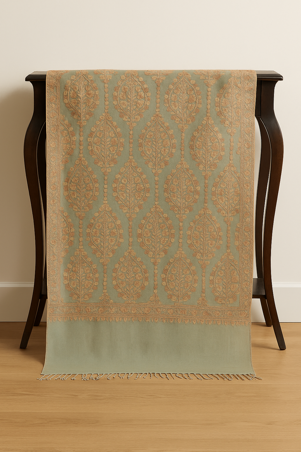 Elegant Beige & Peach Pashmina Aari Embroidered Shawl