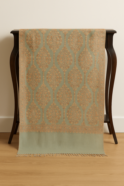 Elegant Beige & Peach Pashmina Aari Embroidered Shawl