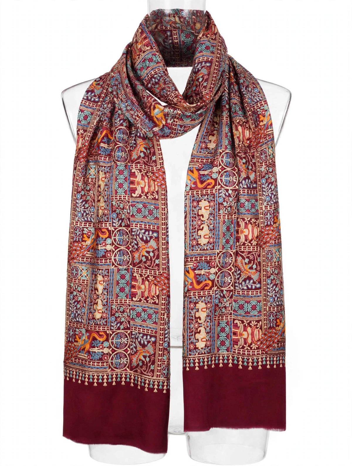 Maroon Mughal Garden Pashmina Shawl