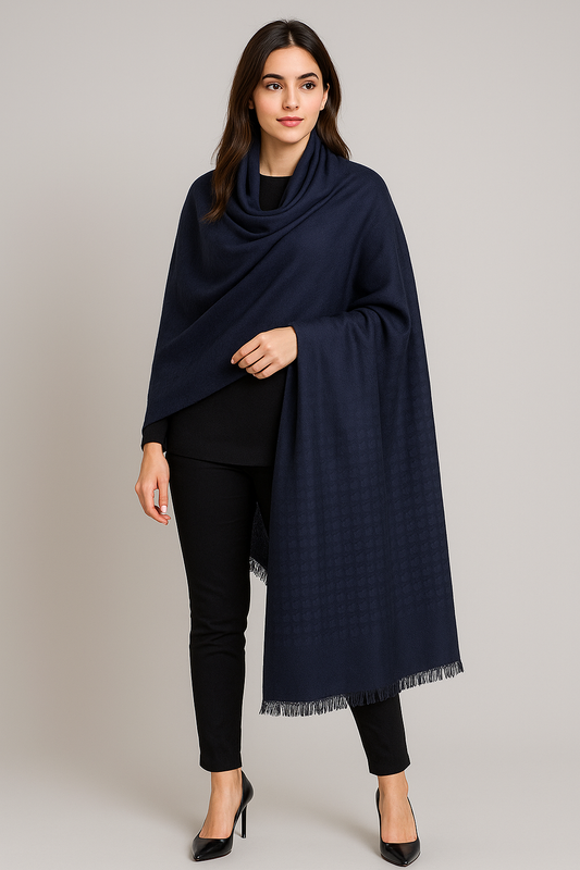 Elegant Navy Blue Houndstooth Winter Stoler