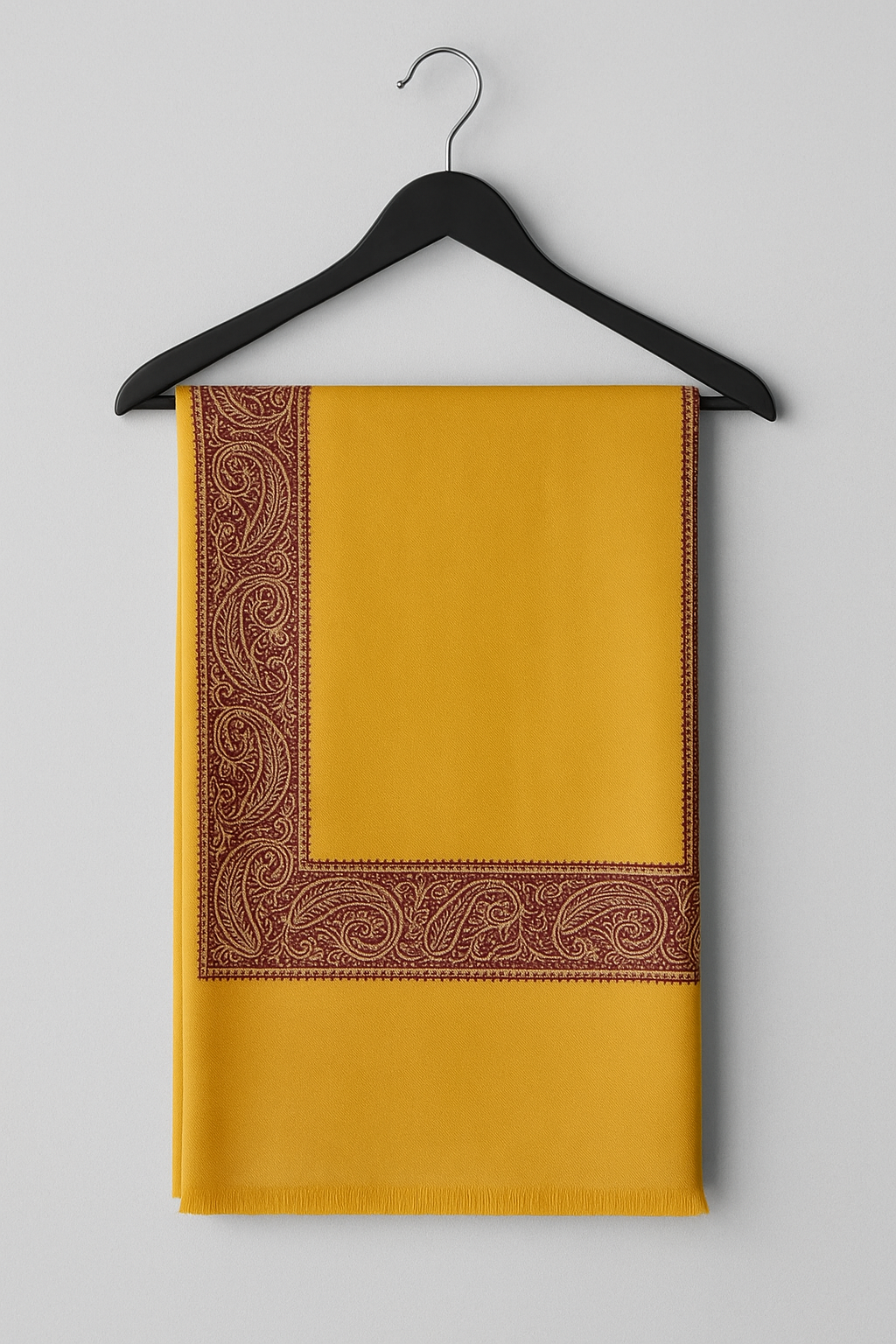 Luxury Mustard Jacquard Border Pashmina Shawl