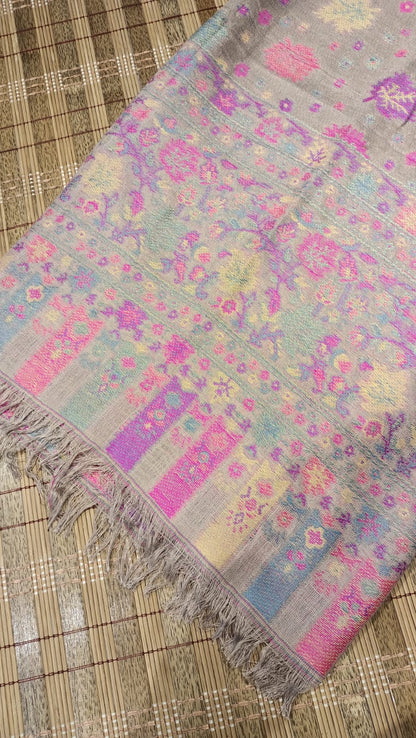 Elegant Kani Pashmina Shawl – Pastel Lilac & Pink Weaves