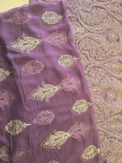 Ethereal Lavender Laser-Cut Net Embroidered 3-Piece Unstitched Suit with Chiffon Dupatta